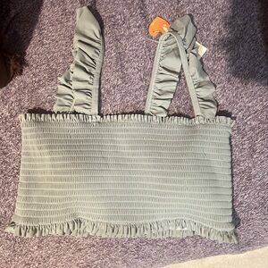 Ruffled Green Bikini Top